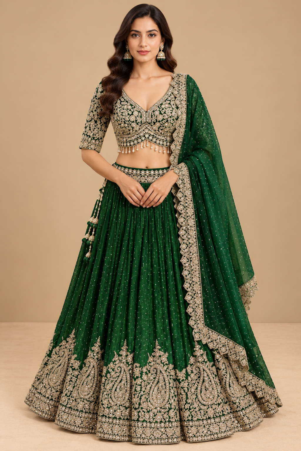 Emerald Green Embroidered Lehenga Choli with Dupatta